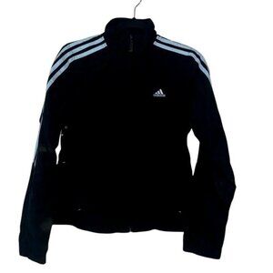 Adidas Womens Black Zip-Up Track Jacket With White Stripes Size S